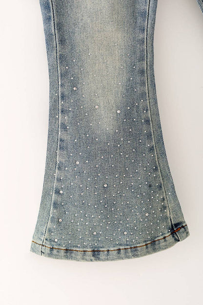 Bootcut Denim Pants with Rhinestones