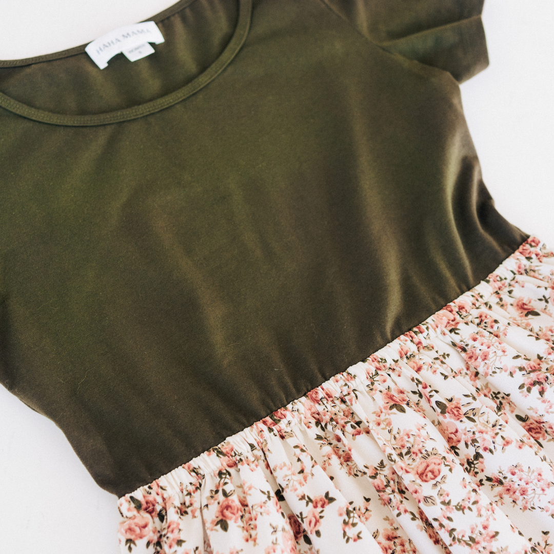 Olive Green Floral Dress