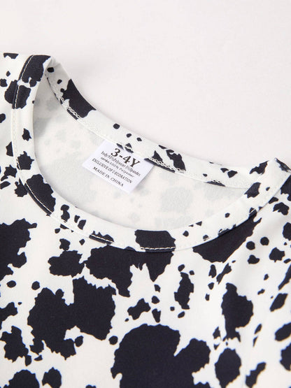 Girls Cow Pattern Long Sleeve Dress