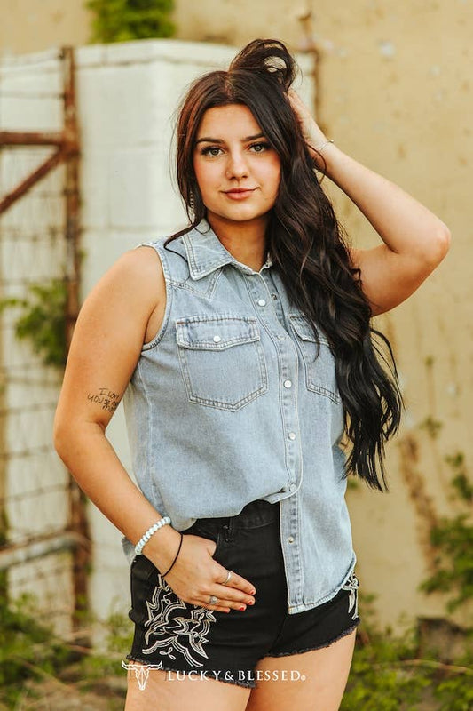 Vintage Sleeveless Western Denim Shirt