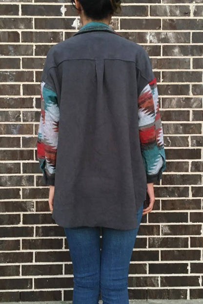 Aztec Print Shacket - Charcoal Gray