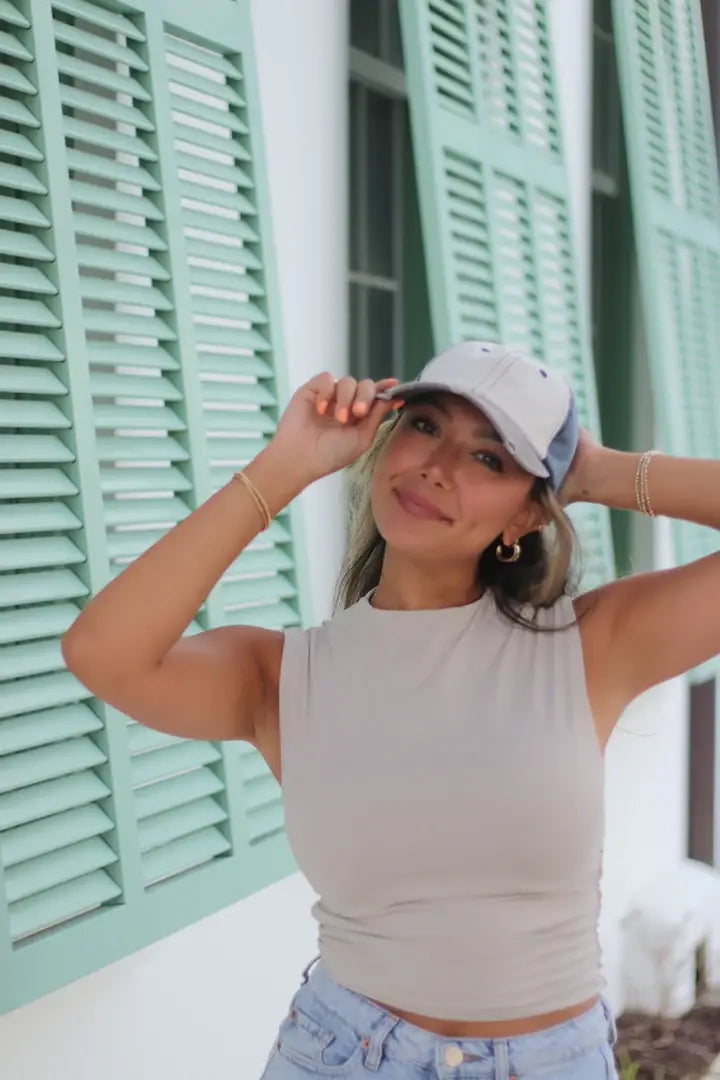 Distressed Tan, Brown and Navy Baseball Hat
