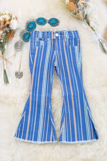 Kids MULTI-COLOR STRIPED Blue Flare Jeans