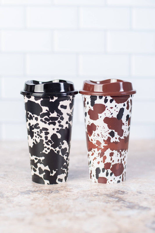 Western Cow Print Reusable Hot/Cold Cup - Set of 2