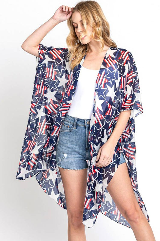 Red white and blue stars and stripes kimono
