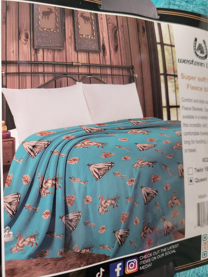 Twin Size Lightweight Throw Blanket - Cowboys and Indians