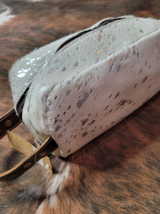 Cowhide Cosmetic/ Toiletry Bag - Silver