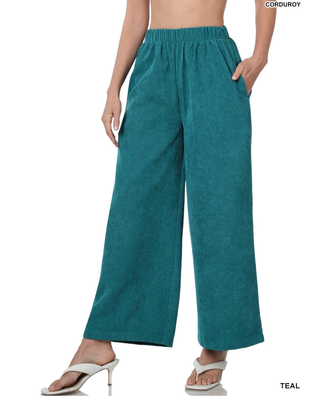 Corduroy Wide Leg Pants- Teal