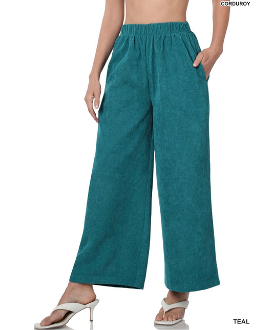 Corduroy Wide Leg Pants- Teal