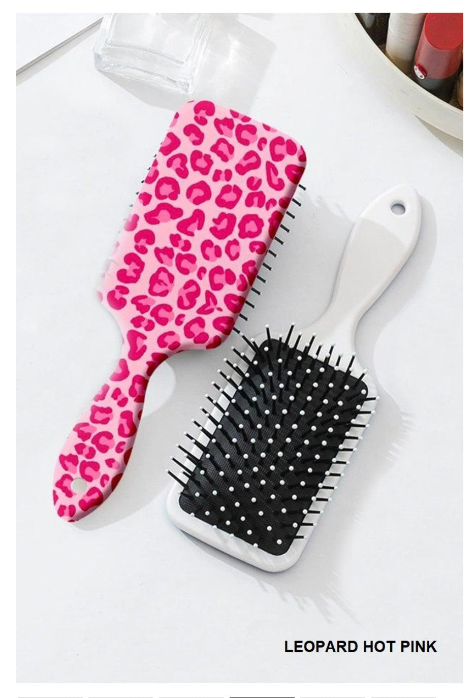 Detangle Paddle Hairbrush- Hot Pink Leopard