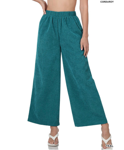 Corduroy Wide Leg Pants- Teal