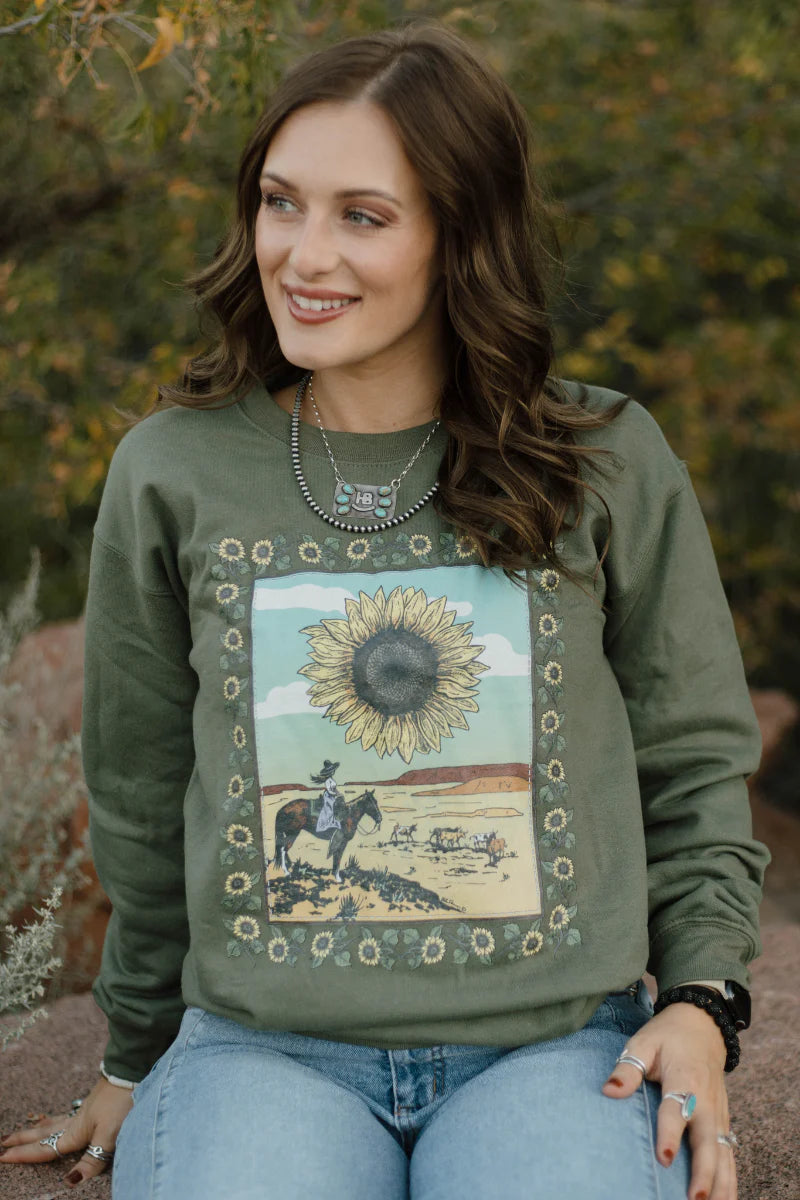 Sunflowers in the Draw Pullover Crew Neck Sweatshirt