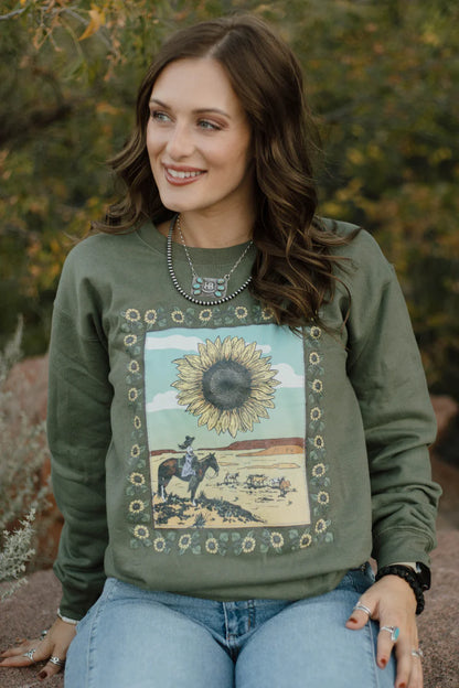 Sunflowers in the Draw Pullover Crew Neck Sweatshirt