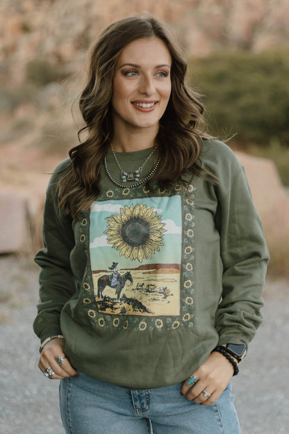 Sunflowers in the Draw Pullover Crew Neck Sweatshirt